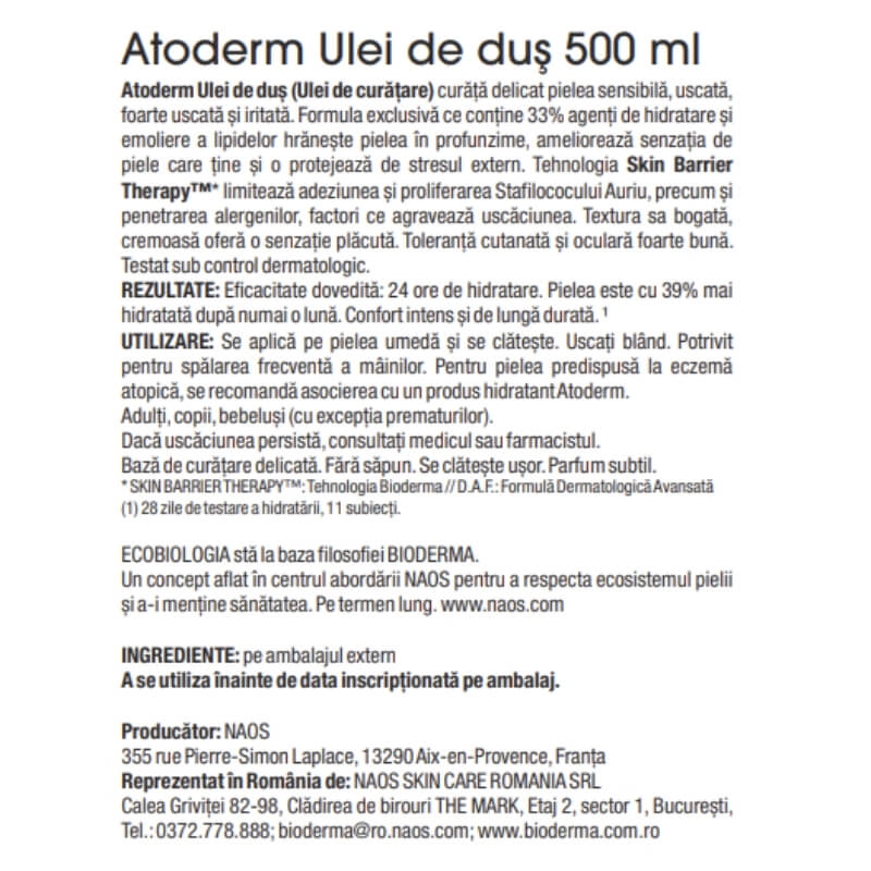 Ulei de dus Atoderm, 500 ml, Bioderma Ulei de dus Atoderm, 500 ml, Bioderma