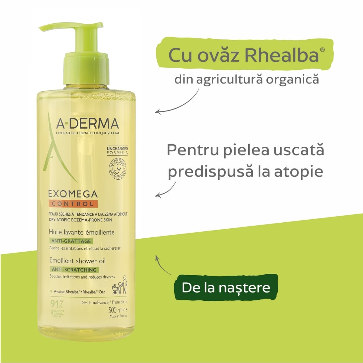 Exomega Control ulei de dus cu pompita, 500ml, A-Derma Exomega Control ulei de dus cu pompita, 500ml, A-Derma