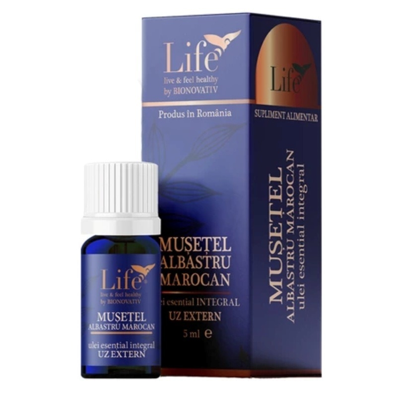 Ulei esential integral de musetel albastru marocan Life, 5 ml, Bionovativ Ulei esential integral de musetel albastru marocan Life, 5 ml, Bionovativ