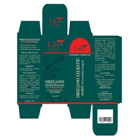 Ulei esential integral de oregano salbatic/sovarf Life, 10 ml, Bionovativ Ulei esential integral de oregano salbatic/sovarf Life, 10 ml, Bionovativ
