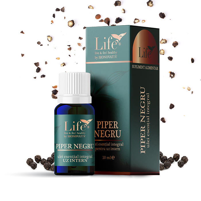 Ulei esential integral de piper negru Life, 10 ml, Bionovativ Ulei esential integral de piper negru Life, 10 ml, Bionovativ