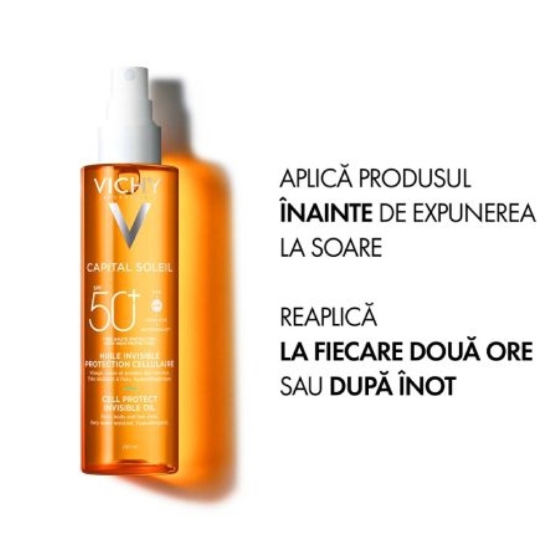 Ulei invizibil SPF 50+ Cell Protect Capital Soleil, 200 ml, Vichy Ulei invizibil SPF 50+ Cell Protect Capital Soleil, 200 ml, Vichy