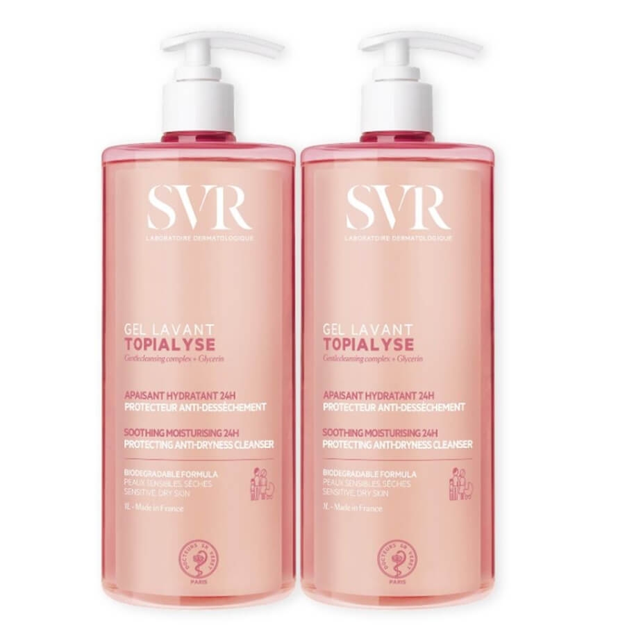 Pachet Gel de dus lavant pentru piele uscata si sensibila Topialyse, 2x1000 ml, SVR Pachet Gel de dus lavant pentru piele uscata si sensibila Topialyse, 2x1000 ml, SVR
