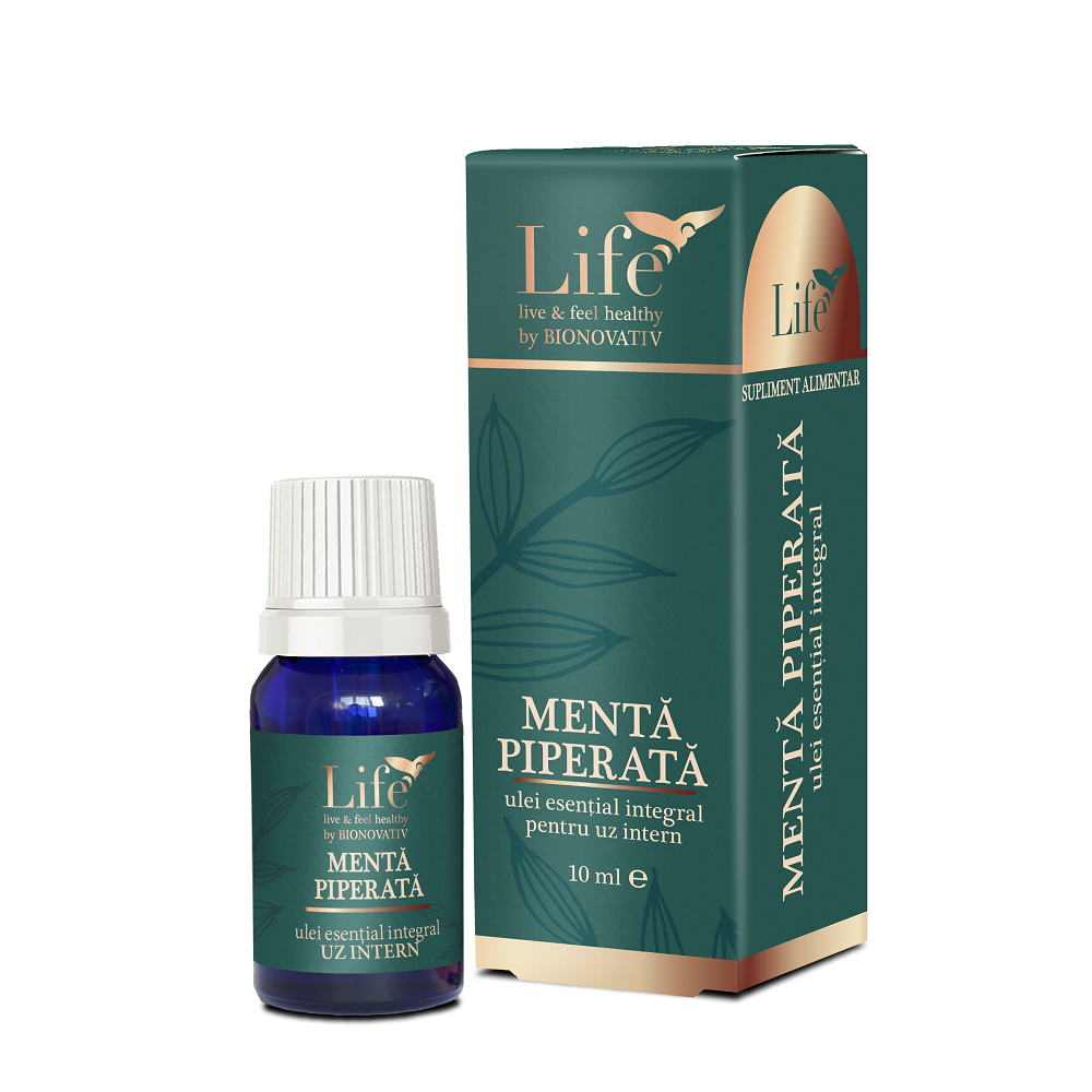 Ulei esential integral de menta piperata Life, 10 ml, Bionovativ Ulei esential integral de menta piperata Life, 10 ml, Bionovativ