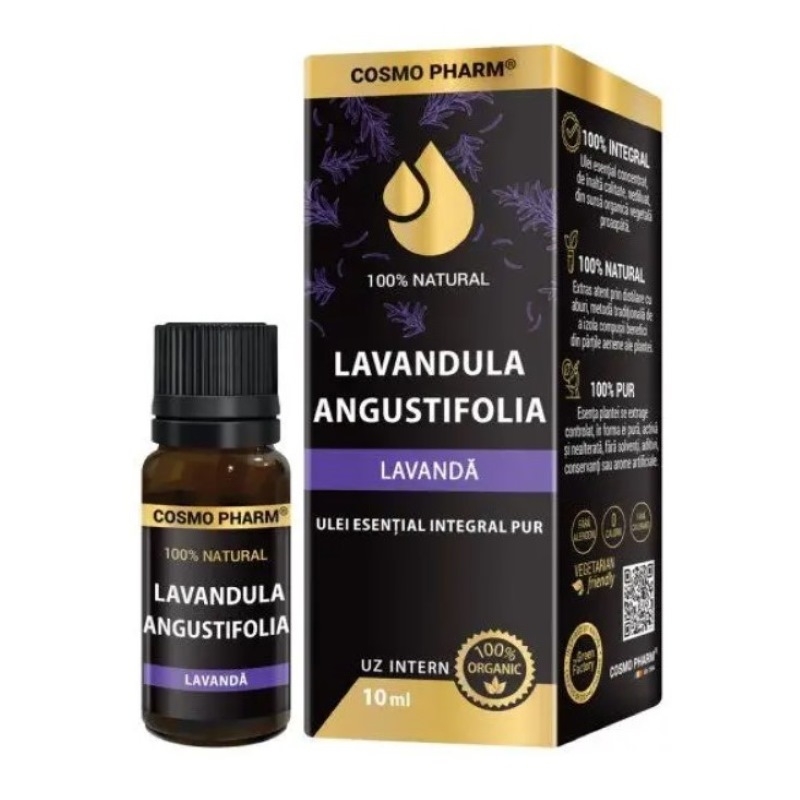 Ulei esential integral pur de lavanda, 10 ml, Cosmo Pharm Ulei esential integral pur de lavanda, 10 ml, Cosmo Pharm