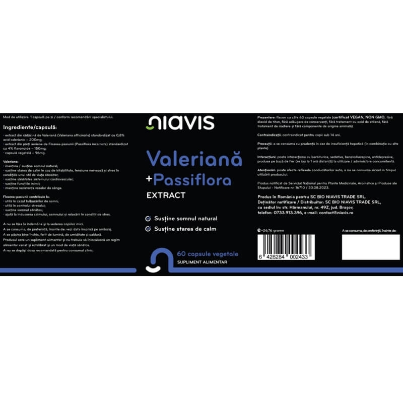 Valeriana + Passiflora extract, 60 capsule, Niavis Valeriana + Passiflora extract, 60 capsule, Niavis