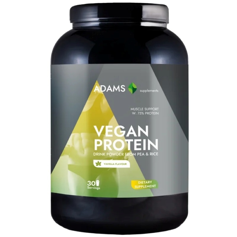 Vegan Protein pulbere instant cu aroma de vanilie, 908 g, Adams Supplements Vegan Protein pulbere instant cu aroma de vanilie, 908 g, Adams Supplements