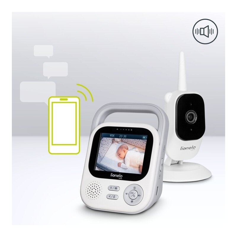 Video monitor, Lionelo, Babyline 3.2, Full HD, Comunicare bidirectionala, 2.8 inch, Cu sunete si mod de noapte, Cu 5 niveluri de detectare a sunetului, Alb Video monitor, Lionelo, Babyline 3.2, Full HD, Comunicare bidirectionala, 2.8 inch, Cu sunete si mod de noapte, Cu 5 niveluri de detectare a sunetului, Alb