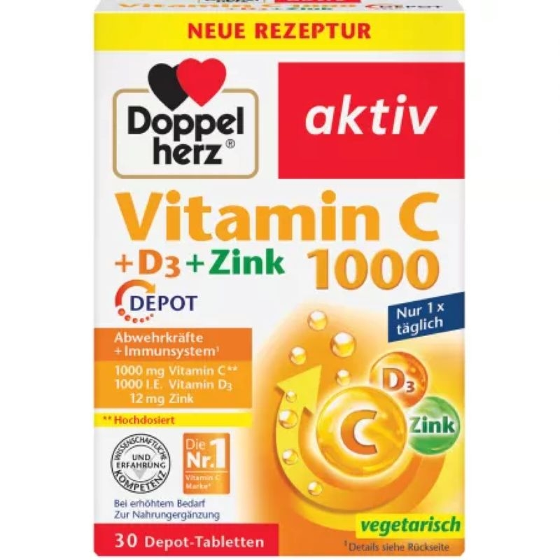 Vitamina C 1000 mg + D3 + Zinc Depot, 30 comprimate, Doppelherz Vitamina C 1000 mg + D3 + Zinc Depot, 30 comprimate, Doppelherz