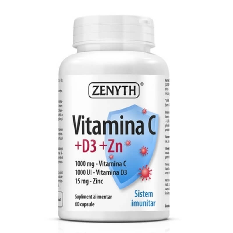 Vitamina C+D3+Zn, 60 capsule, Zenyth Vitamina C+D3+Zn, 60 capsule, Zenyth