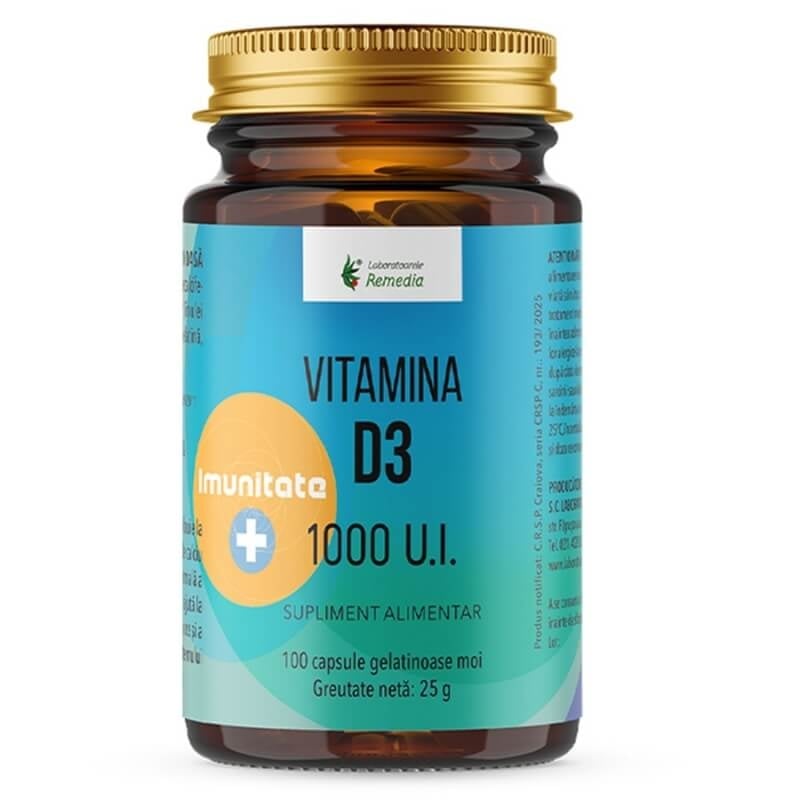 Vitamina D3 1000 UI, 100 capsule moi, Remedia Vitamina D3 1000 UI, 100 capsule moi, Remedia