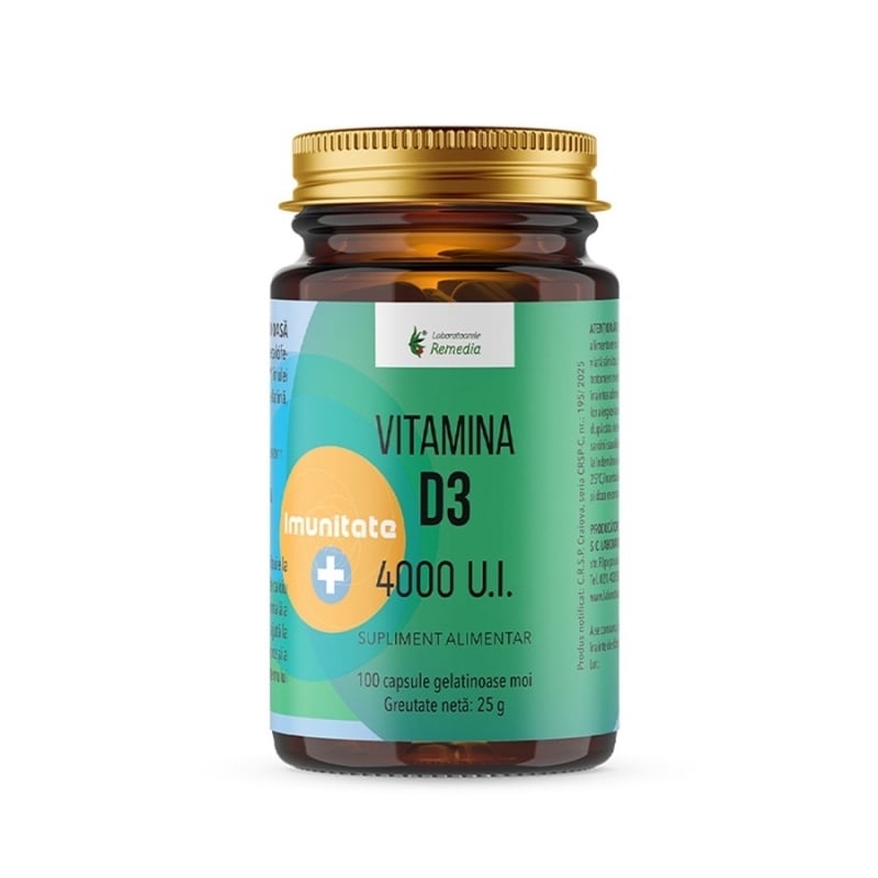 Vitamina D3 4000 UI, 100 capsule moi, Remedia
