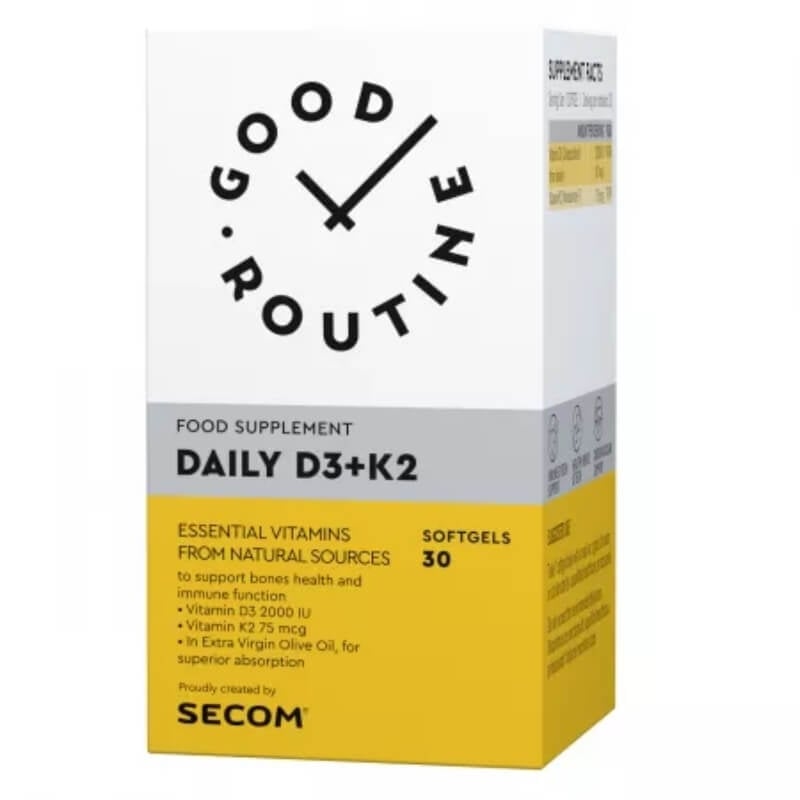 Daily Vitamina D3 + K2 Good Routine, 30 capsule moi, Secom Daily Vitamina D3 + K2 Good Routine, 30 capsule moi, Secom