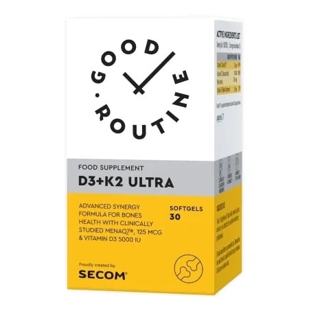 Vitamina D3 + K2 Ultra Good Routine, 30 capsule gelatinoase moi, Secom Vitamina D3 + K2 Ultra Good Routine, 30 capsule gelatinoase moi, Secom