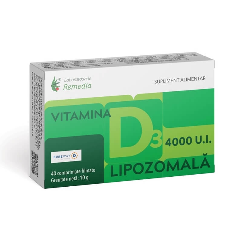 Vitamina D3 lipozomala 4000 UI, 40 comprimate, Remedia Vitamina D3 lipozomala 4000 UI, 40 comprimate, Remedia