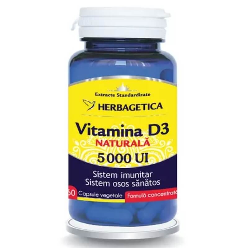 Vitamina D3 naturala 5000 UI, 60 capsule, Herbagetica Vitamina D3 naturala 5000 UI, 60 capsule, Herbagetica