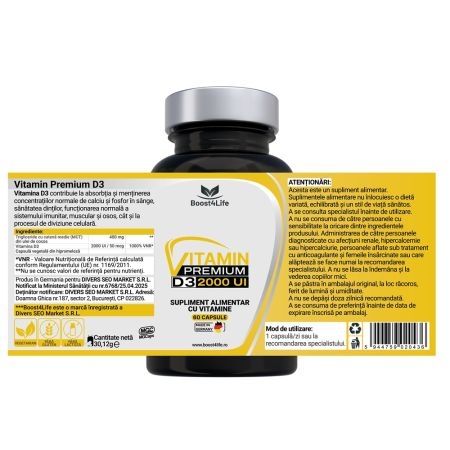Vitamina D3 Premium 2000 UI, 60 capsule, Boost4Life Vitamina D3 Premium 2000 UI, 60 capsule, Boost4Life