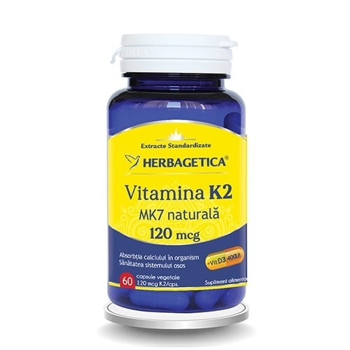 Vitamina K2 MK7 naturala 120mcg, 60 capsule, Herbagetica Vitamina K2 MK7 naturala 120mcg, 60 capsule, Herbagetica