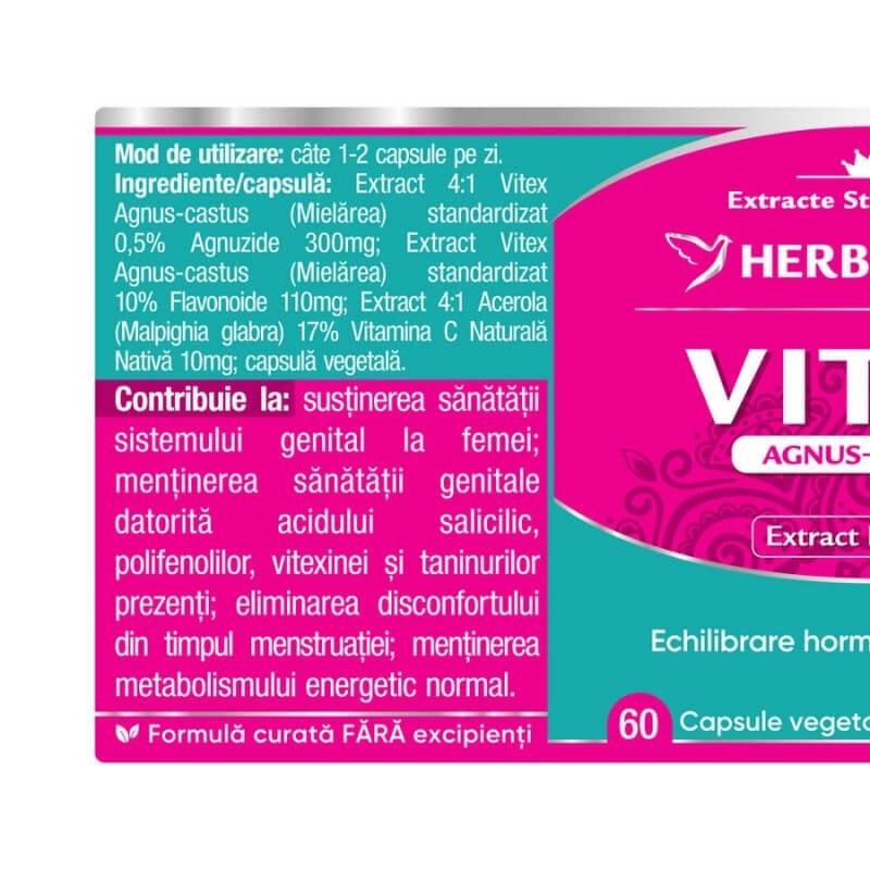 Vitex Agnus-Castus, 60 capsule, Herbagetica Vitex Agnus-Castus, 60 capsule, Herbagetica