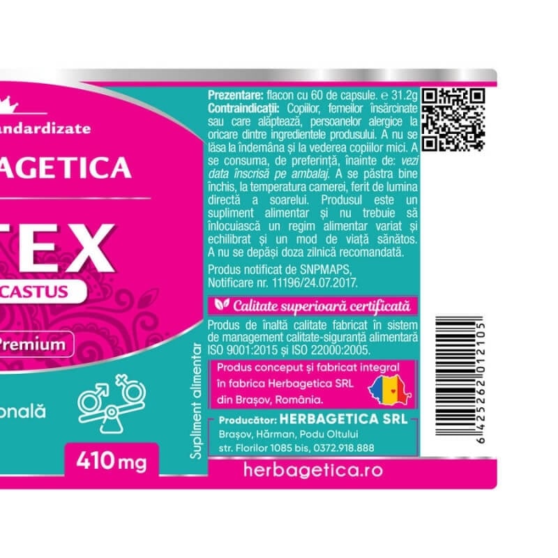 Vitex Agnus-Castus, 60 capsule, Herbagetica Vitex Agnus-Castus, 60 capsule, Herbagetica
