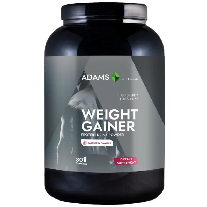 Weight Gainer pulbere instant cu aroma de zmeura, 1500 g, Adams Supplements Weight Gainer pulbere instant cu aroma de zmeura, 1500 g, Adams Supplements