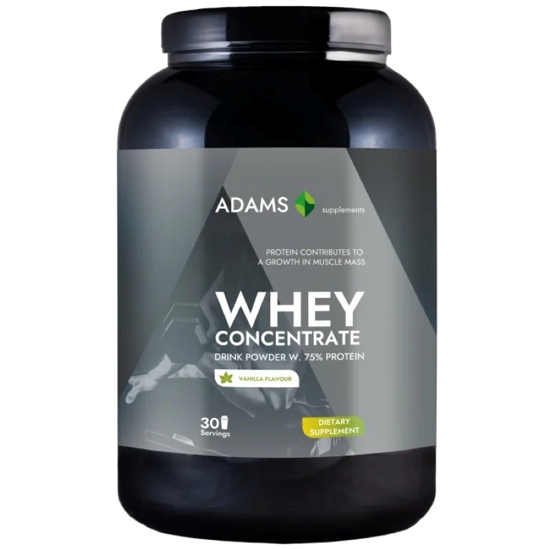 Whey Concentrate Protein pulbere instant cu aroma de vanilie, 908 g, Adams Supplements Whey Concentrate Protein pulbere instant cu aroma de vanilie, 908 g, Adams Supplements