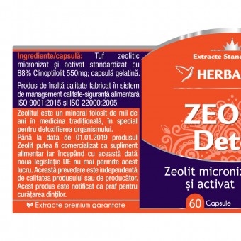 Zeolit Detox, 60 capsule, Herbagetica Zeolit Detox, 60 capsule, Herbagetica