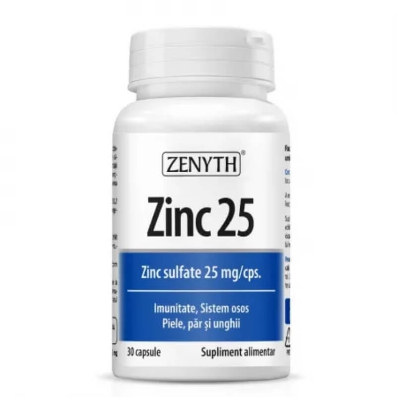 Zinc 25 sulfat de zinc 25 mg, 30 capsule, Zenyth Zinc 25 sulfat de zinc 25 mg, 30 capsule, Zenyth