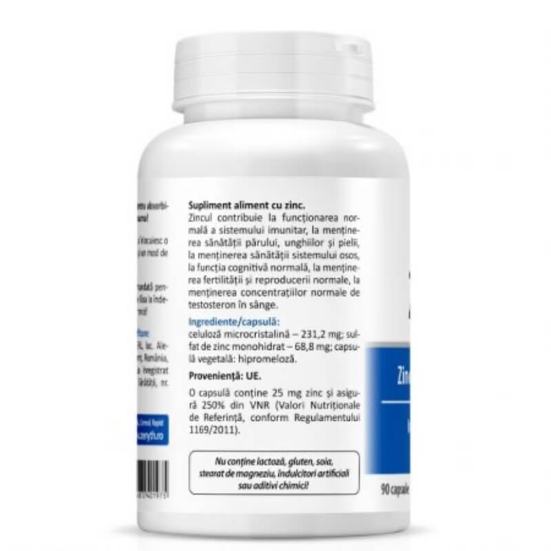 Zinc 25 sulfat de zinc 25 mg, 90 capsule, Zenyth Zinc 25 sulfat de zinc 25 mg, 90 capsule, Zenyth