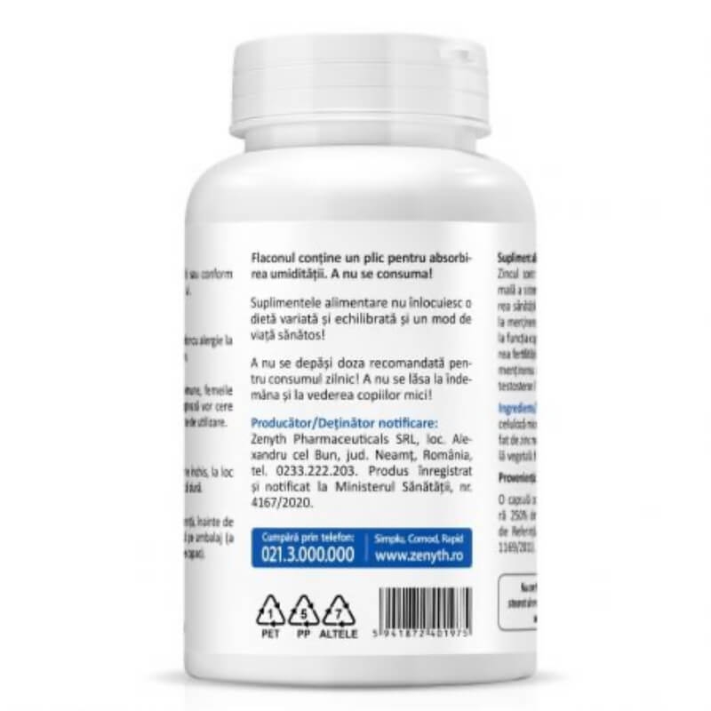 Zinc 25 sulfat de zinc 25 mg, 90 capsule, Zenyth Zinc 25 sulfat de zinc 25 mg, 90 capsule, Zenyth