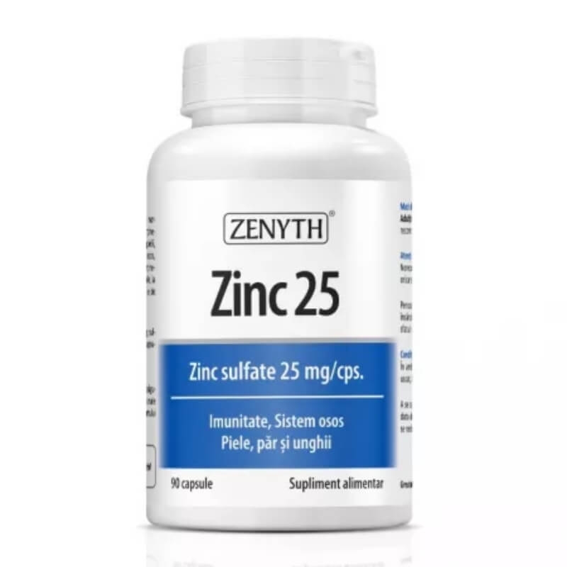Zinc 25 sulfat de zinc 25 mg, 90 capsule, Zenyth Zinc 25 sulfat de zinc 25 mg, 90 capsule, Zenyth