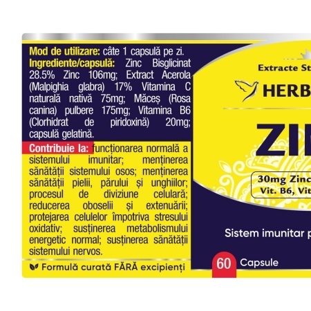 Zinc Forte, 60 capsule, Herbagetica Zinc Forte, 60 capsule, Herbagetica